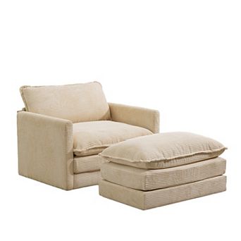 Corduroy Living Room Sectional Sofa - Single Sofa with a Removable Ottoman