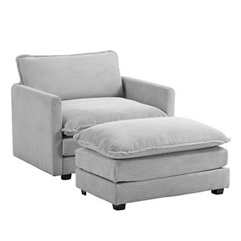 Corduroy Living Room Sectional Sofa - Single Sofa with a Removable Ottoman