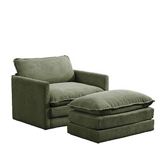 Corduroy Living Room Sectional Sofa - Single Sofa with a Removable Ottoman