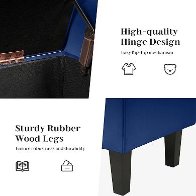 SERWALL Velvet Bedroom Bench With Rubber Wood Legs, Home Fabric Storage Ottoman