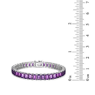Sterling Silver Birthstone Emerald Cut Stone Tennis Bracelet