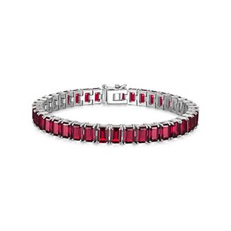 Classic Treasures Sterling Silver Birthstone Emerald Cut Stone Tennis Bracelet