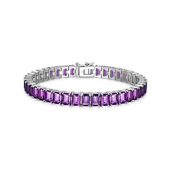 Classic Treasures Sterling Silver Birthstone Emerald Cut Stone Tennis Bracelet