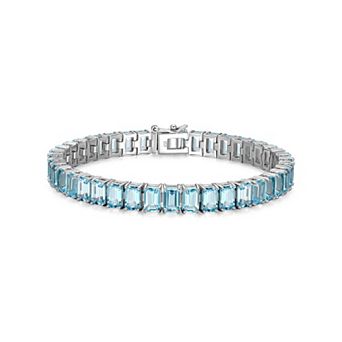 Classic Treasures Sterling Silver Birthstone Emerald Cut Stone Tennis Bracelet