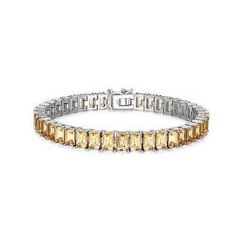 Classic Treasures Sterling Silver Birthstone Emerald Cut Stone Tennis Bracelet