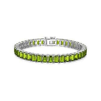 Classic Treasures Sterling Silver Birthstone Emerald Cut Stone Tennis Bracelet