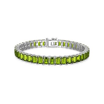 Classic Treasures Sterling Silver Birthstone Emerald Cut Stone Tennis Bracelet