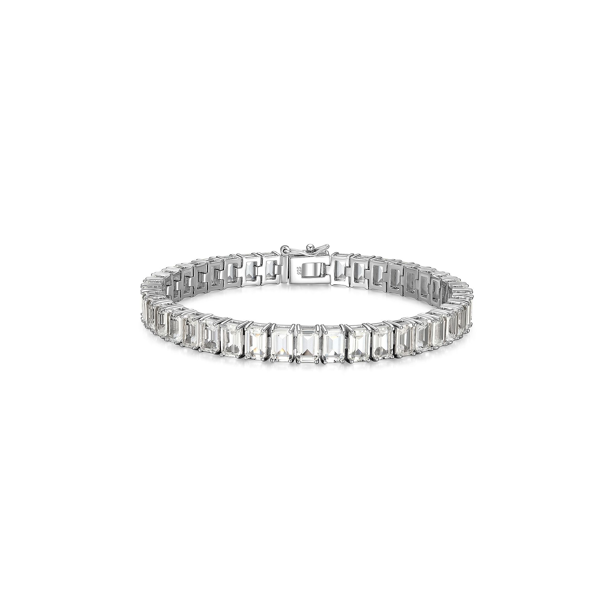 Sterling Silver Birthstone Emerald Cut Stone Tennis Bracelet, Womens, Siz