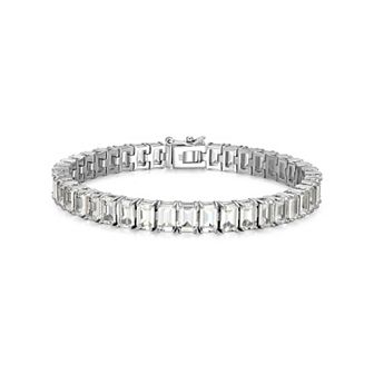 Classic Treasures Sterling Silver Birthstone Emerald Cut Stone Tennis Bracelet