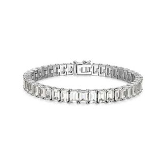 Classic Treasures Sterling Silver Birthstone Emerald Cut Stone Tennis Bracelet