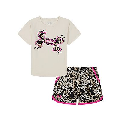 Girls 4-6 Under Armour 2-Piece Animal Print Logo Tech Tee & Woven Microfiber Shorts Set