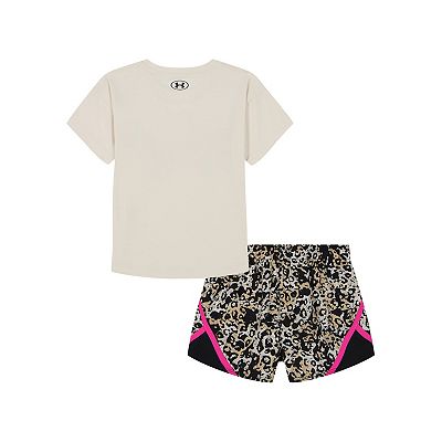 Girls 4-6 Under Armour 2-Piece Animal Print Logo Tech Tee & Woven Microfiber Shorts Set