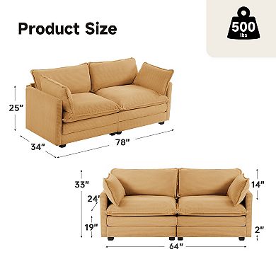 SERWALL Corduroy Living Room Sectional Sofa - Loveseats