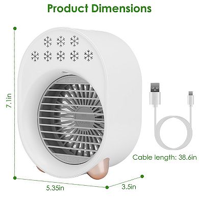 White, 4 In 1 Portable Mini Air Conditioner Fan With Water Mist Cooling