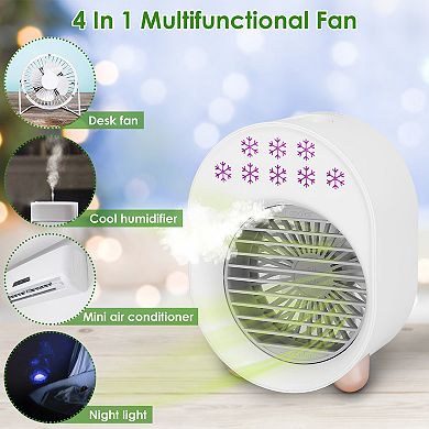 White, 4 In 1 Portable Mini Air Conditioner Fan With Water Mist Cooling