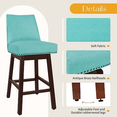 SERWALL Counter Height Bar Stools Set Of 2, 30 Inch 360° Swivel Upholstered Bar Stools With Backs