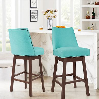 SERWALL Counter Height Bar Stools Set Of 2, 30 Inch 360° Swivel Upholstered Bar Stools With Backs