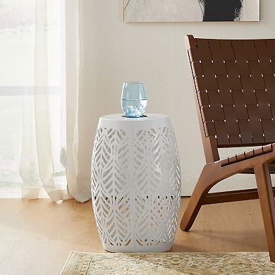 Glitzhome 18.25" H Garden Side Table With Solar Powered Light, Outdoor Garden Stool Solar Lanterns