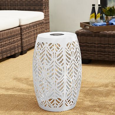 Glitzhome 18.25" H Garden Side Table With Solar Powered Light, Outdoor Garden Stool Solar Lanterns