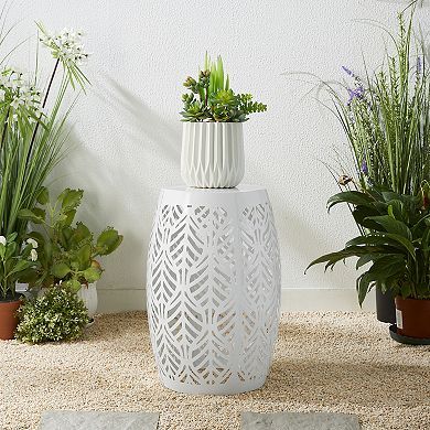 Glitzhome 18.25" H Garden Side Table With Solar Powered Light, Outdoor Garden Stool Solar Lanterns