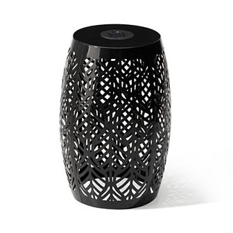 Glitzhome 18.25" H Garden Side Table With Solar Powered Light, Outdoor Garden Stool Solar Lanterns