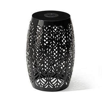 Glitzhome 18.25" H Garden Side Table With Solar Powered Light, Outdoor Garden Stool Solar Lanterns