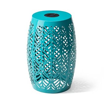 Glitzhome 18.25" H Garden Side Table With Solar Powered Light, Outdoor Garden Stool Solar Lanterns