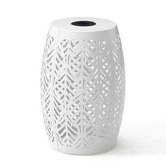 Glitzhome 18.25" H Garden Side Table With Solar Powered Light, Outdoor Garden Stool Solar Lanterns