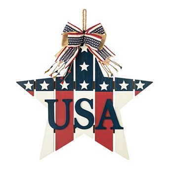 Glitzhome 19.25" L Wooden American Star Door Hanger Decor