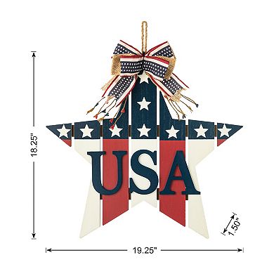 Glitzhome 19.25" L Wooden American Star Door Hanger Decor