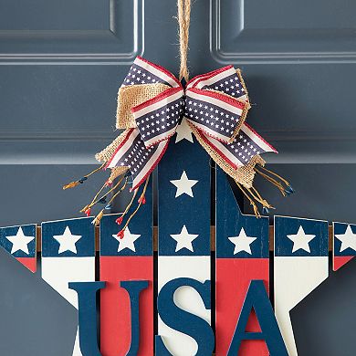Glitzhome 19.25" L Wooden American Star Door Hanger Decor