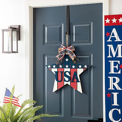 Glitzhome 19.25" L Wooden American Star Door Hanger Decor