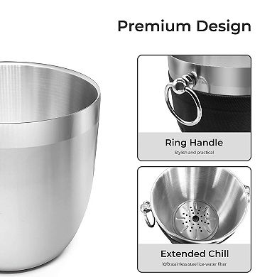 Insulated Ice Bucket - Exclusive Lid With Improved Structure, 2.8 L Stainless Steel Ice Bucket