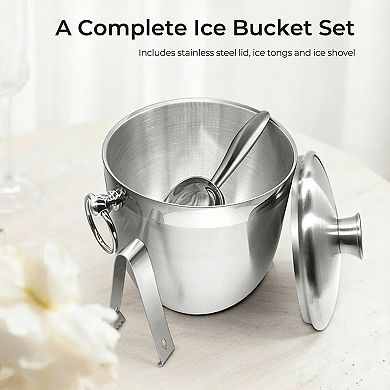 Insulated Ice Bucket - Exclusive Lid With Improved Structure, 2.8 L Stainless Steel Ice Bucket