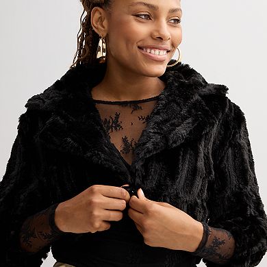 Juniors' Derek Heart Textured Cropped Faux Fur Jacket