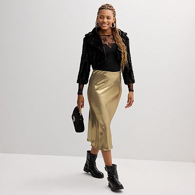 Juniors' Derek Heart Textured Cropped Faux Fur Jacket