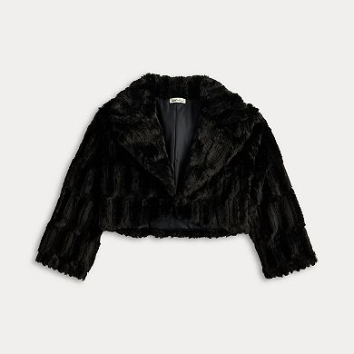 Juniors' Derek Heart Textured Cropped Faux Fur Jacket