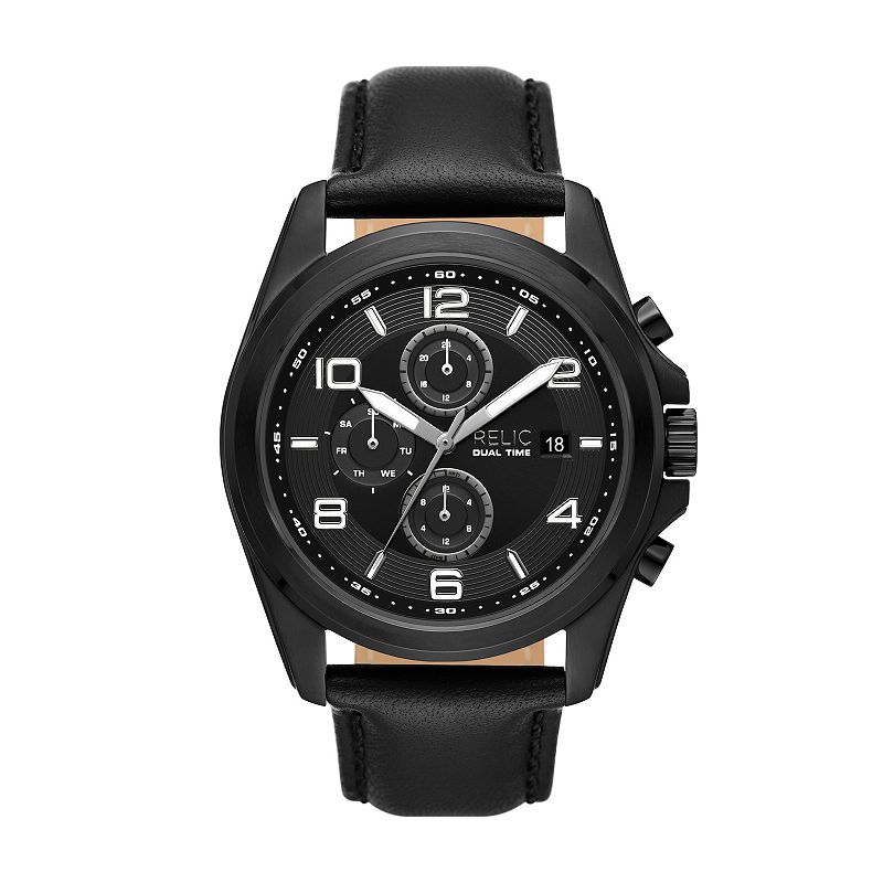 Relic by Fossil Men's Daley Black Leather Strap Watch, Size: Large
