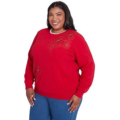 Alfred Dunner Women's Plus-Size selling Floral Applique Yoke Lightweight Sweater Size 3X