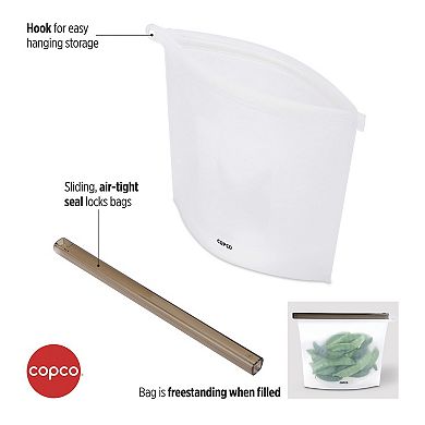 Copco Silicone Food Grade Reusable Storage Bag, Air-Tight, Freezer-Safe, BPA-Free - 9" x 6.9"