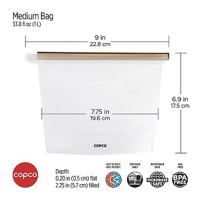 Copco Silicone Food Grade Reusable Storage Bag, Air-Tight, Freezer-Safe, BPA-Free - 9" x 6.9"