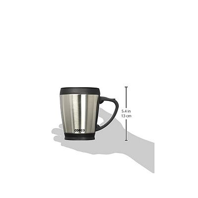 Copco Desktop 16 Ounce Stainless Steel Coffee Mug With Easy Grip Handle -  Silver W/ Black Lid