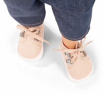 Gotz Little Kidz - Grete Doll - 14" Multi-Jointed Standing Doll, Long Brown Hair To Wash & Style, Jean Overalls & Bucket Hat, Handcrafted