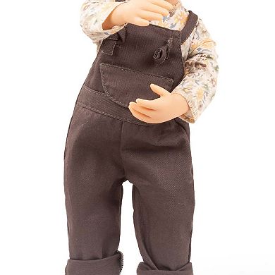 Gotz Little Kidz - Max 14" Multi-Jointed Standing Boy Doll, Blond Hair To Wash & Style, Brown Overalls & Cap Outfit, Handcrafted