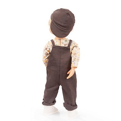 Gotz Little Kidz - Max 14" Multi-Jointed Standing Boy Doll, Blond Hair To Wash & Style, Brown Overalls & Cap Outfit, Handcrafted