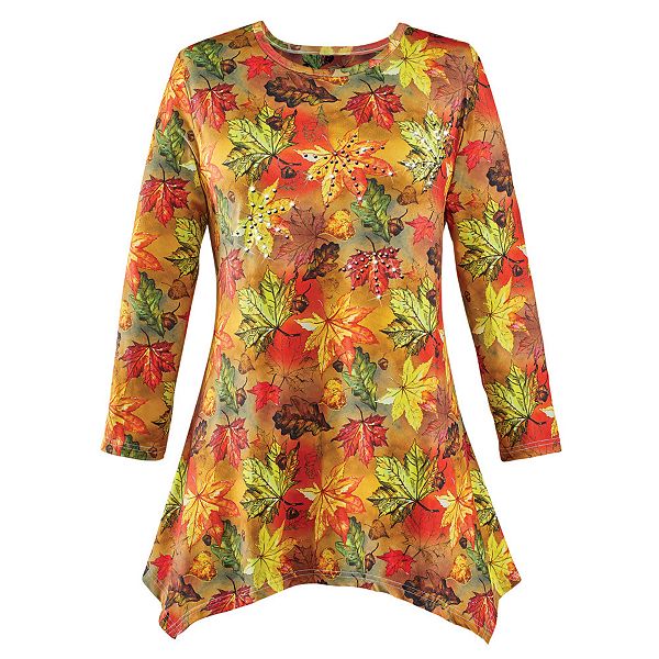 Collections Etc Knit Falling Leaves Design Shark Bite Tunic