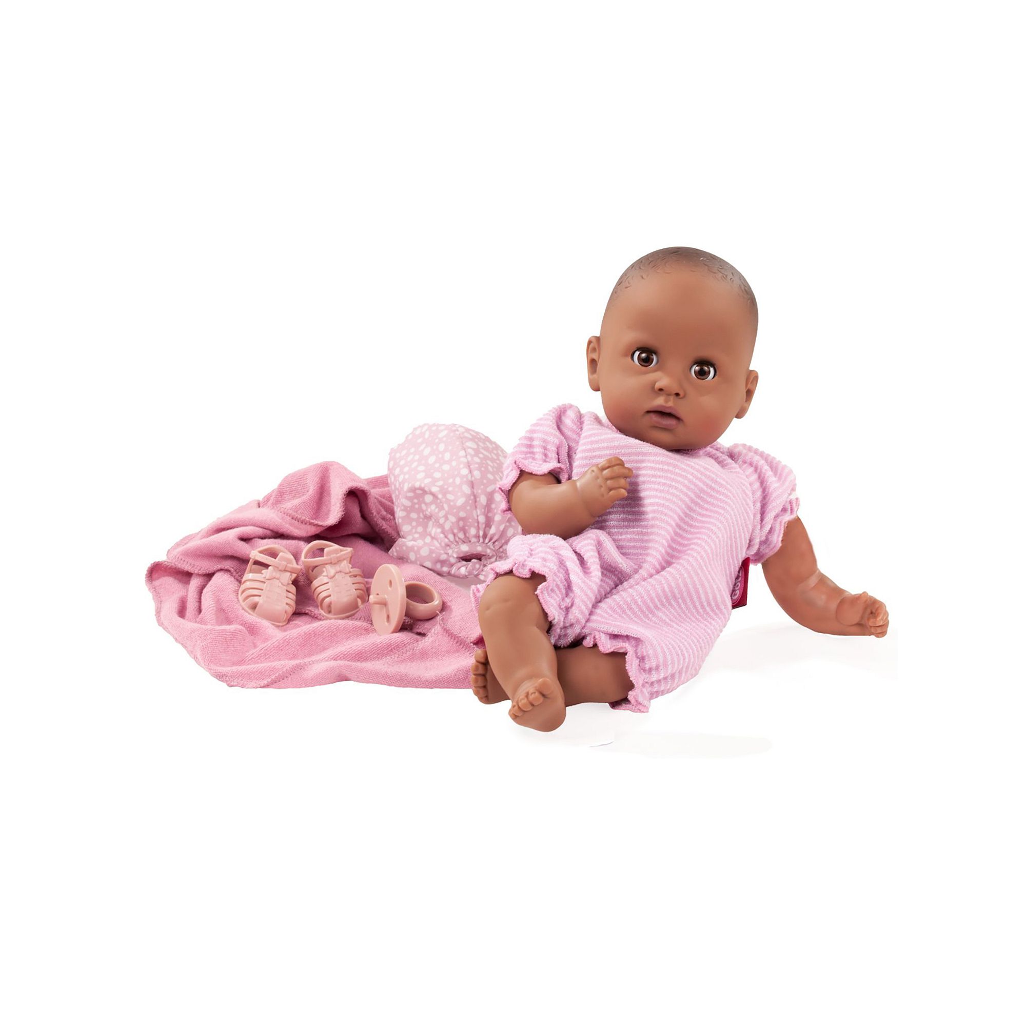 Gotz Cosy Aquini 13 Soft Cloth Bath Baby Doll with Dark Skin, Brown Slee