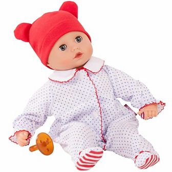 Gotz Boy Muffin 13" Bald Soft Body Baby Doll in Red White & Blue Footed Pajamas with Blue Sleeping Eyes