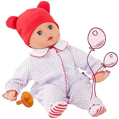 Gotz Boy Muffin 13" Bald Soft Body Baby Doll in Red White & Blue Footed Pajamas with Blue Sleeping Eyes