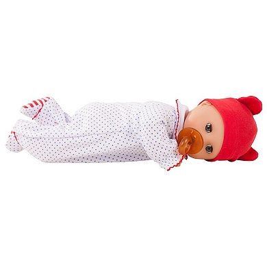 Gotz Boy Muffin 13" Bald Soft Body Baby Doll in Red White & Blue Footed Pajamas with Blue Sleeping Eyes